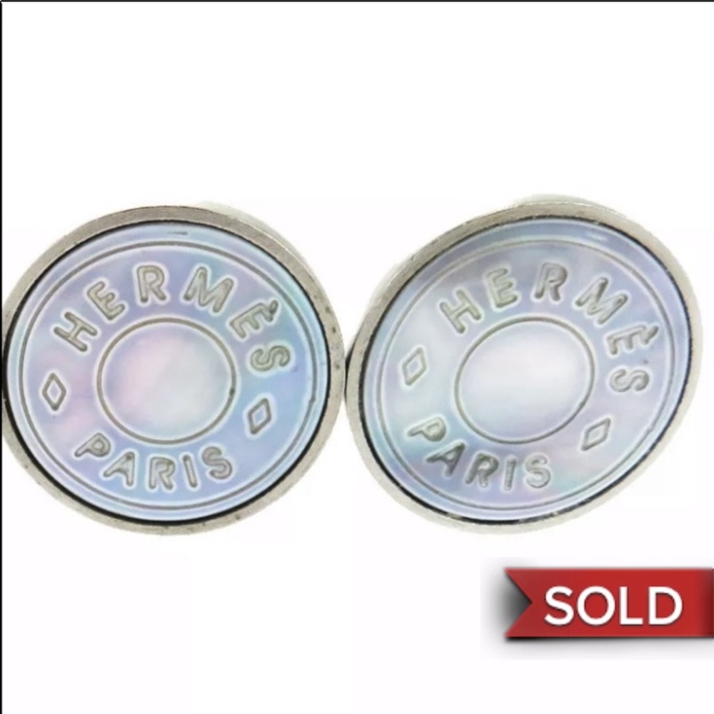 Auth HERMES Sellier Earrings Button Style Clip-On